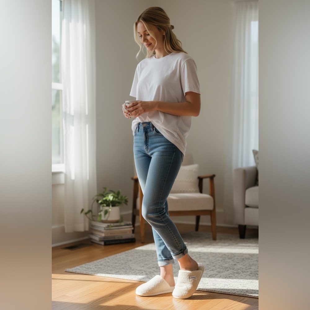 Splendid Cream Plush Slip-On Slippers